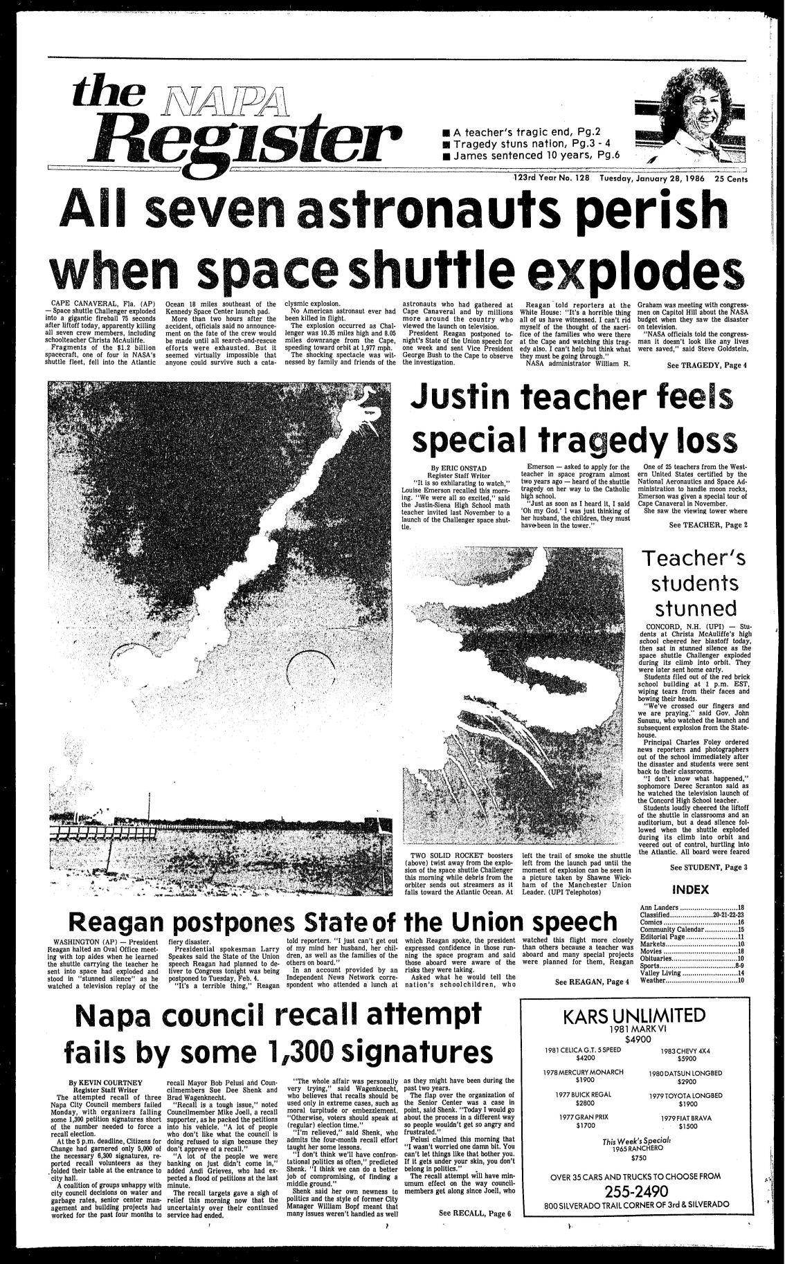 Space Shuttle Challenger explodes, Jan. 28, 1986
